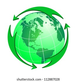 Green arrows round the green earth. The concept - recycle, environmental protection. Vector. eps 8