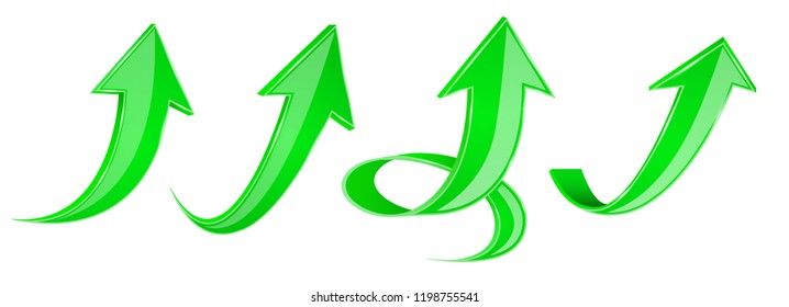 Green arrows set. 3d web UP icons. Vector illustration isolated on white background