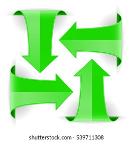 Green arrows. Set of curved web icons. Vector 3d illustration isolated on white background.