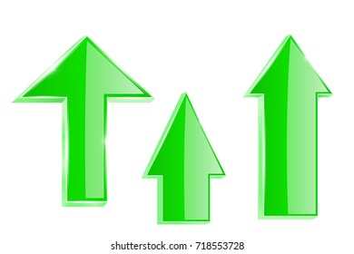 Green arrows. Shiny UP icons. Vector 3d illustration isolated on white background