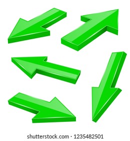 Green arrows. Straight shiny 3d icons. Vector illustration