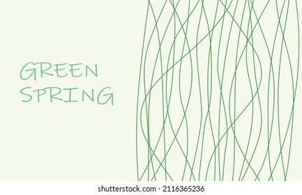 Green art lines geometric background. Smooth lines as spring pattern.