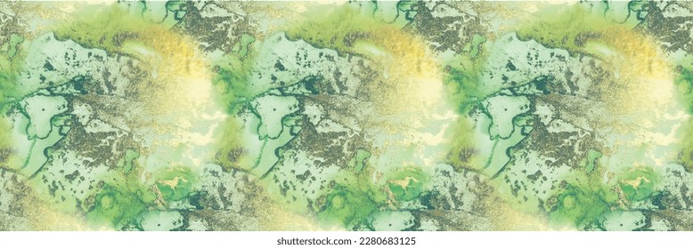 Green Art Paint. Marble Gold Vector Ink. Blue Abstract Background. Bronze Alcohol Ink Watercolor. Golden Water Color Canvas. Light Seamless Pattern. Foil Marble Watercolor. Modern Seamless Painting.