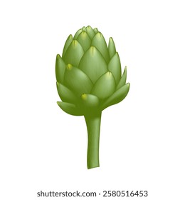 Green artichoke flower bud fresh vegetable realistic 3d vector isolated on white background, vibrant organic details of organic food, and healthy culinary ingredient.