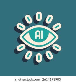 Green Artificial intelligence AI icon isolated on green background. Machine learning, cloud computing, automated support assistance and networks. Long shadow style. Vector