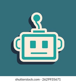 Green Artificial intelligence robot icon isolated on green background. Machine learning, cloud computing. Long shadow style. Vector