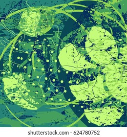 green artistic neo-grunge style abstract background, made with hand drawn textures and brushes