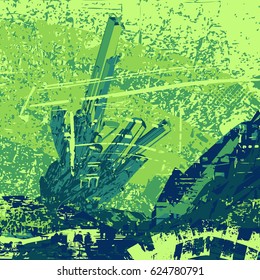 green artistic neo-grunge style abstract background, made with hand drawn textures and brushes