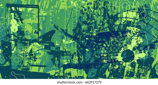 green artistic neo-grunge style abstract background, made with hand drawn textures and brushes