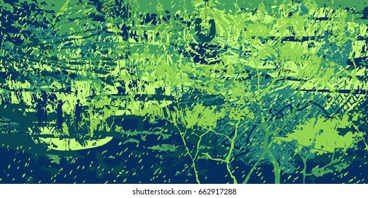 green artistic neo-grunge style abstract background, made with hand drawn textures and brushes