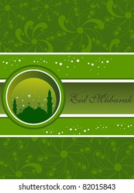 green artwork pattern background greeting card for eid mubarak