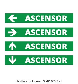 Green ascensor signs with directional arrows on a white background (trad. elevator) 