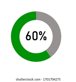 green and ash Percentage diagram for infographic, UI, web design. Progress bar template. Vector illustration.showing 60%