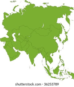 Green Asia map with country borders