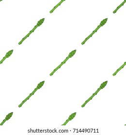 Green asparagus seamless pattern, butch of ripe asparagus sprout. Vegetarian nutrition. Made in cartoon flat style. Vector illustration