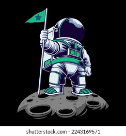 Green Astronaut with galaxy vector illustration on isolated background