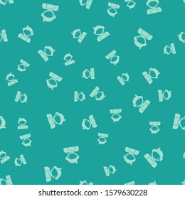 Green Astronaut icon isolated seamless pattern on green background.  Vector Illustration