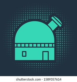 Green Astronomical observatory icon isolated on blue background. Abstract circle random dots. Vector Illustration