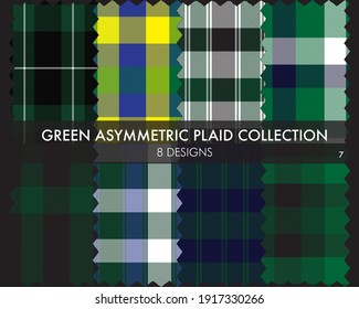 Green Asymmetric Plaid seamless pattern collection includes 8 designs for fashion textiles and graphics