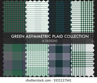 Green Asymmetric Plaid seamless pattern collection includes 8 designs for fashion textiles and graphics