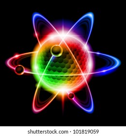 Green atom electron. llustration on black background