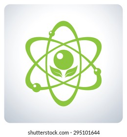 Green Atom. Science Nature. Environmental Protection. Icon Symbol Logo Design. Vector Illustration.