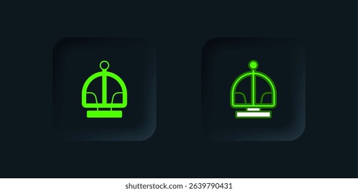Green Attraction carousel icon isolated on black background. Amusement park. Childrens entertainment playground, recreation park. Black square button. Vector