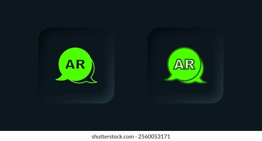 Green Augmented reality AR icon isolated on black background. Virtual futuristic wearable devices. Black square button. Vector