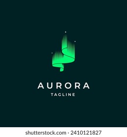 green aurora borealis logo, modern northern lights sky aurora and stars icon logo design illustration