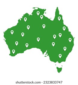 Marcadores de mapa de Australia verde Marcadores de país Dibujo de silueta Insignia Icono Signo de sigilia Símbolo de emblema Vector de distintivo EPS PNG Transparente Sin fondo Imágenes prediseñadas