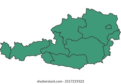 Mapa de Green Austria Simples com estados contorno de fronteira vetor