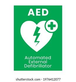 Green automated external defibrillator sign for apps or websites