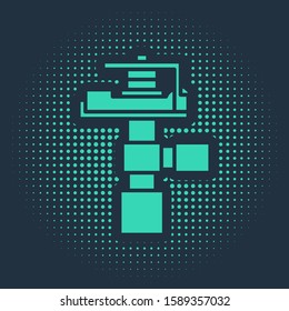Green Automatic irrigation sprinklers icon isolated on blue background. Watering equipment. Garden element. Spray gun icon. Abstract circle random dots. Vector Illustration