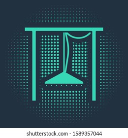 Green Automatic irrigation sprinklers icon isolated on blue background. Watering equipment. Garden element. Spray gun icon. Abstract circle random dots. Vector Illustration