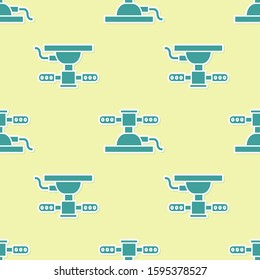 Green Automatic irrigation sprinklers icon isolated seamless pattern on yellow background. Watering equipment. Garden element. Spray gun icon.  Vector Illustration