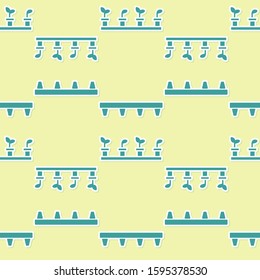 Green Automatic irrigation sprinklers icon isolated seamless pattern on yellow background. Watering equipment. Garden element. Spray gun icon.  Vector Illustration
