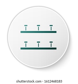 Green Automatic irrigation sprinklers icon isolated on white background. Watering equipment. Garden element. Spray gun icon. White circle button. Vector Illustration