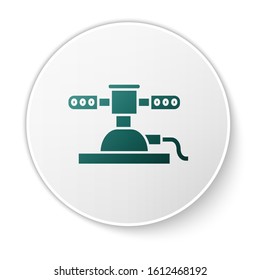 Green Automatic irrigation sprinklers icon isolated on white background. Watering equipment. Garden element. Spray gun icon. White circle button. Vector Illustration