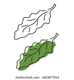 green autumn leaf and outline doodle leaf.