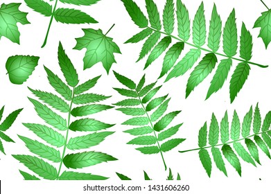 green Autumn Leaves. Background autumn pattern sheet seamless. Pattern for the fabric. Fern print. Trend autumn pattern. Cloth shirt pattern. Vector illustration, eps 10 art