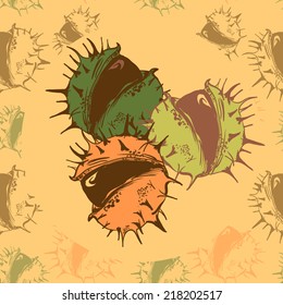 Green autumn seamless pattern with chestnut
