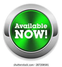 Green available now button with metallic border on white background