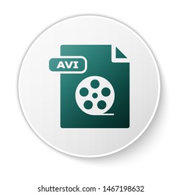 Green AVI file document. Download avi button icon isolated on white background. AVI file symbol. White circle button. Vector Illustration