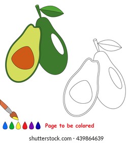 Green avocado to be colored. Coloring book to educate kids. Learn colors. Visual educational game. Easy kid gaming and primary education. Simple level of difficulty. Coloring pages.