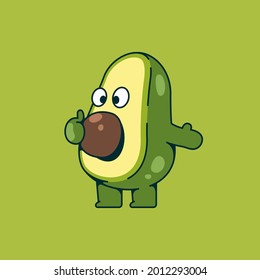 Green Avocado Character Mascot Vector Cartoon Illustration. Flat lineart style