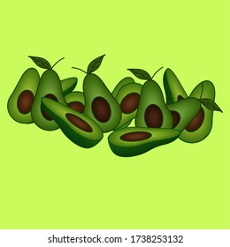 green avocado in cut.  pitted avocado.  avocado on a bright background.
