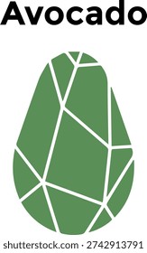 Green avocado fruit with geometric mesh pattern for organic product design.