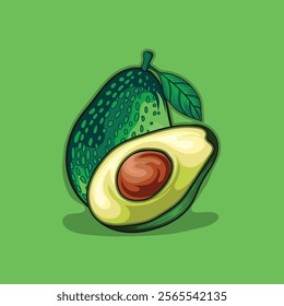 
Green avocado fruit hulf cutting illustration design