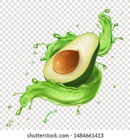 Green avocado fruit juice splash. Realistic Vector illustration.