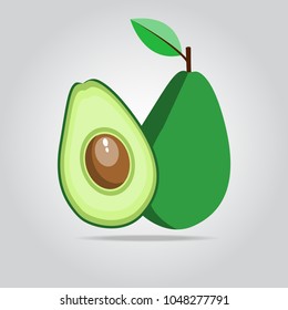 Green avocado fruit on a white space with shadows.